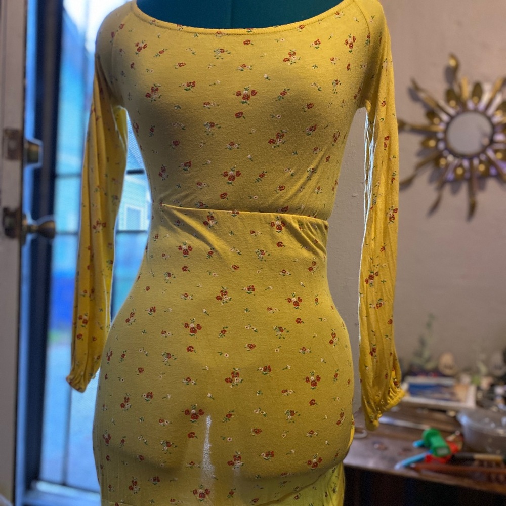 Boohoo Yellow Dress with Roses